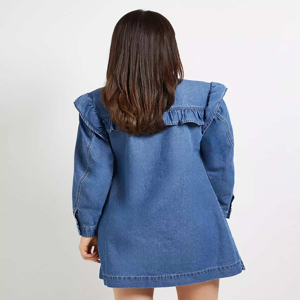 Vestido Corto de Mezclilla con Volantes para Mujer – Estilo Retro Chic