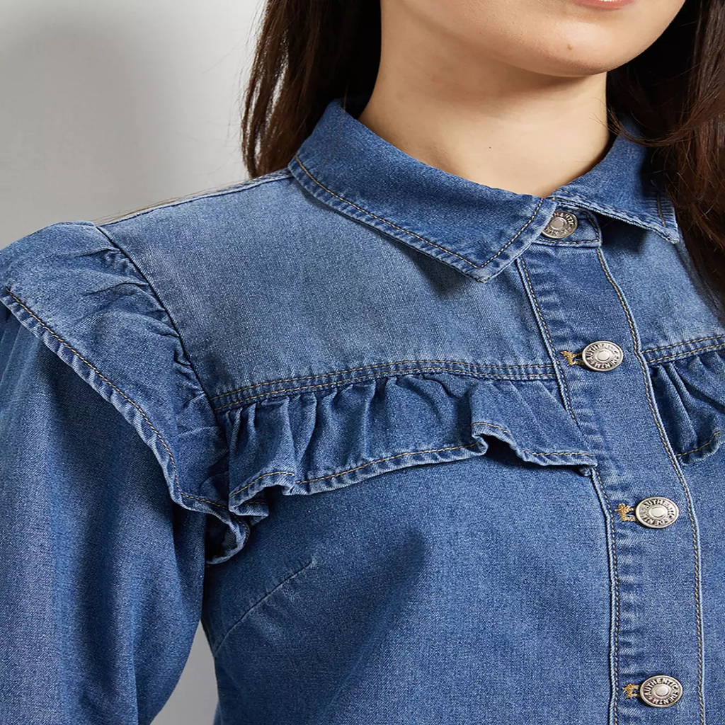 Vestido Corto de Mezclilla con Volantes para Mujer – Estilo Retro Chic